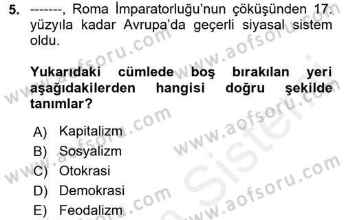 Medya Siyaset Kültür Dersi 2018 - 2019 Yılı (Vize) Ara Sınav Soruları 5. Soru