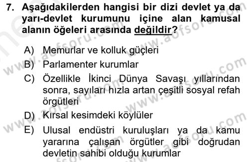 Medya Siyaset Kültür Dersi 2018 - 2019 Yılı (Vize) Ara Sınav Soruları 7. Soru
