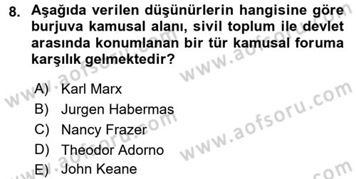 Medya Siyaset Kültür Dersi 2018 - 2019 Yılı (Vize) Ara Sınav Soruları 8. Soru