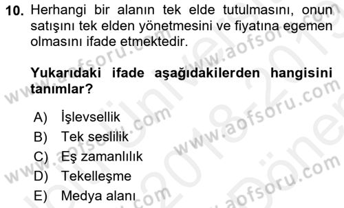 Medya Siyaset Kültür Dersi 2018 - 2019 Yılı (Final) Dönem Sonu Sınav Soruları 10. Soru