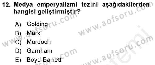 Medya Siyaset Kültür Dersi 2018 - 2019 Yılı (Final) Dönem Sonu Sınav Soruları 12. Soru