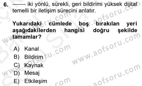 Medya Siyaset Kültür Dersi 2018 - 2019 Yılı (Final) Dönem Sonu Sınav Soruları 6. Soru