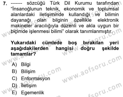 Medya Siyaset Kültür Dersi 2018 - 2019 Yılı (Final) Dönem Sonu Sınav Soruları 7. Soru