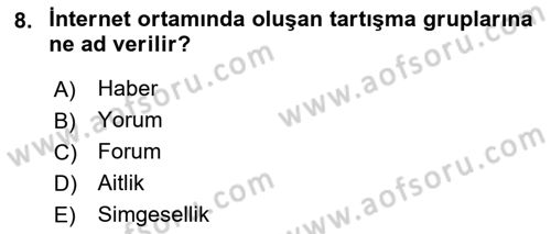 Medya Siyaset Kültür Dersi 2018 - 2019 Yılı (Final) Dönem Sonu Sınav Soruları 8. Soru