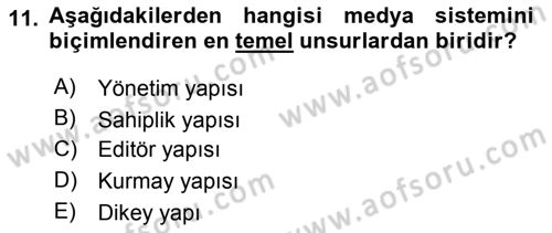 Medya Siyaset Kültür Dersi 2018 - 2019 Yılı Yaz Okulu Sınav Soruları 11. Soru
