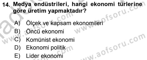 Medya Siyaset Kültür Dersi 2018 - 2019 Yılı Yaz Okulu Sınav Soruları 14. Soru