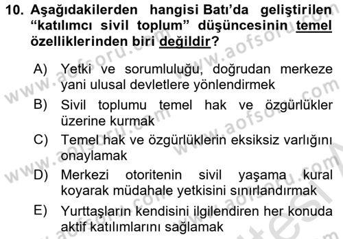 Medya Siyaset Kültür Dersi 2020 - 2021 Yılı Yaz Okulu Sınav Soruları 10. Soru