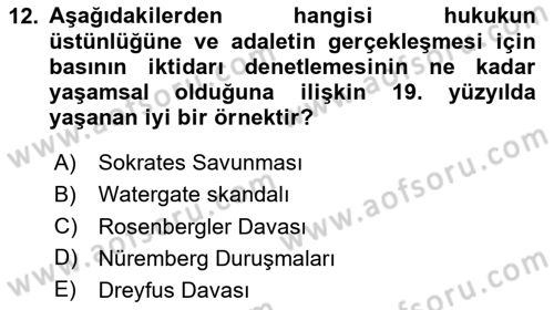 Medya Siyaset Kültür Dersi 2020 - 2021 Yılı Yaz Okulu Sınav Soruları 12. Soru