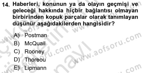 Medya Siyaset Kültür Dersi 2020 - 2021 Yılı Yaz Okulu Sınav Soruları 14. Soru