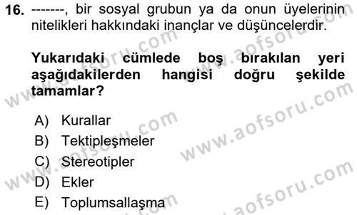 Medya Siyaset Kültür Dersi 2020 - 2021 Yılı Yaz Okulu Sınav Soruları 16. Soru