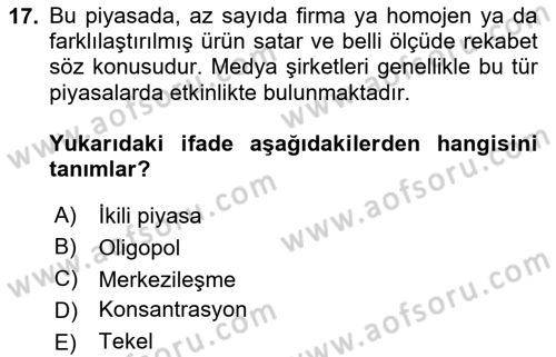Medya Siyaset Kültür Dersi 2020 - 2021 Yılı Yaz Okulu Sınav Soruları 17. Soru