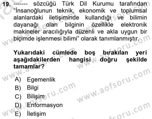 Medya Siyaset Kültür Dersi 2020 - 2021 Yılı Yaz Okulu Sınav Soruları 19. Soru