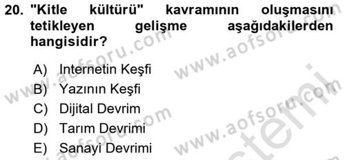 Medya Siyaset Kültür Dersi 2020 - 2021 Yılı Yaz Okulu Sınav Soruları 20. Soru