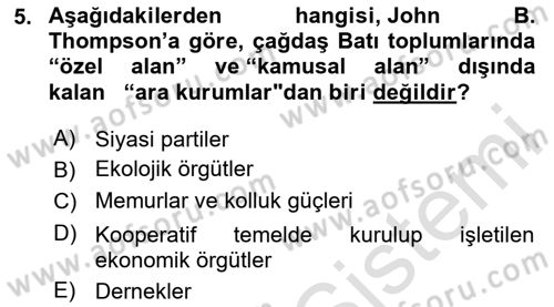 Medya Siyaset Kültür Dersi 2020 - 2021 Yılı Yaz Okulu Sınav Soruları 5. Soru