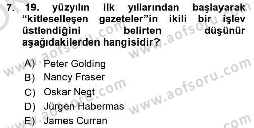 Medya Siyaset Kültür Dersi 2020 - 2021 Yılı Yaz Okulu Sınav Soruları 7. Soru