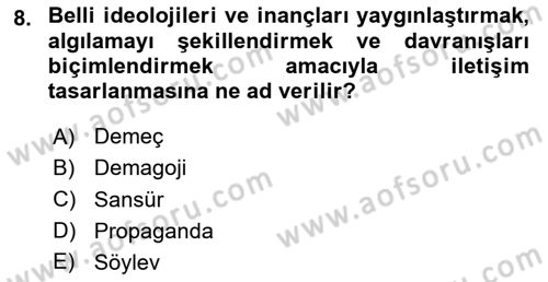 Medya Siyaset Kültür Dersi 2020 - 2021 Yılı Yaz Okulu Sınav Soruları 8. Soru