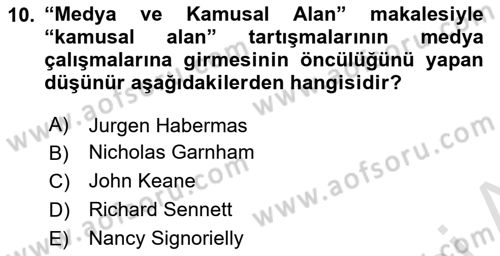 Medya Siyaset Kültür Dersi 2021 - 2022 Yılı (Vize) Ara Sınav Soruları 10. Soru