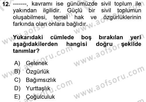 Medya Siyaset Kültür Dersi 2021 - 2022 Yılı (Vize) Ara Sınav Soruları 12. Soru
