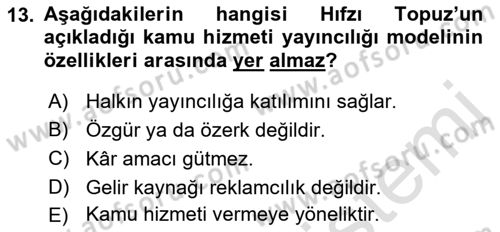 Medya Siyaset Kültür Dersi 2021 - 2022 Yılı (Vize) Ara Sınav Soruları 13. Soru