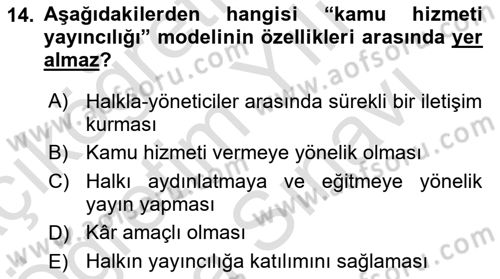 Medya Siyaset Kültür Dersi 2021 - 2022 Yılı (Vize) Ara Sınav Soruları 14. Soru