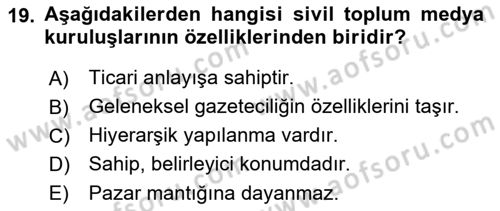 Medya Siyaset Kültür Dersi 2021 - 2022 Yılı (Vize) Ara Sınav Soruları 19. Soru