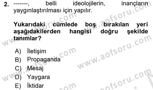 Medya Siyaset Kültür Dersi 2021 - 2022 Yılı (Vize) Ara Sınav Soruları 2. Soru