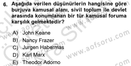 Medya Siyaset Kültür Dersi 2021 - 2022 Yılı (Vize) Ara Sınav Soruları 6. Soru