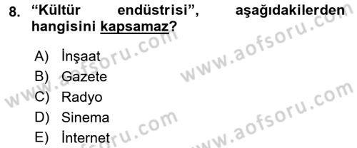 Medya Siyaset Kültür Dersi 2021 - 2022 Yılı (Vize) Ara Sınav Soruları 8. Soru