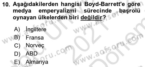 Medya Siyaset Kültür Dersi 2021 - 2022 Yılı (Final) Dönem Sonu Sınav Soruları 10. Soru