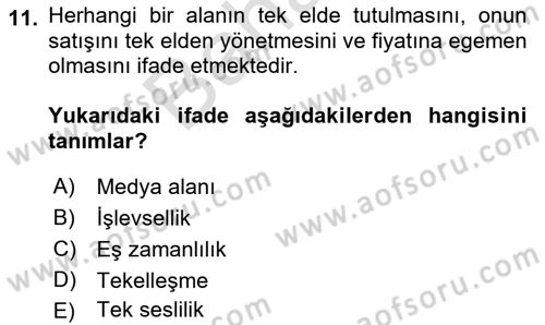 Medya Siyaset Kültür Dersi 2021 - 2022 Yılı (Final) Dönem Sonu Sınav Soruları 11. Soru