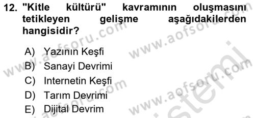 Medya Siyaset Kültür Dersi 2021 - 2022 Yılı (Final) Dönem Sonu Sınav Soruları 12. Soru