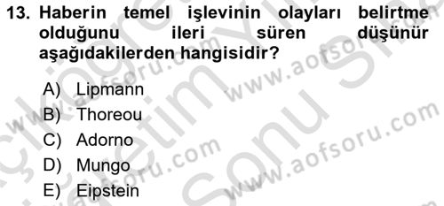 Medya Siyaset Kültür Dersi 2021 - 2022 Yılı (Final) Dönem Sonu Sınav Soruları 13. Soru