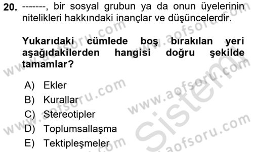 Medya Siyaset Kültür Dersi 2021 - 2022 Yılı (Final) Dönem Sonu Sınav Soruları 20. Soru