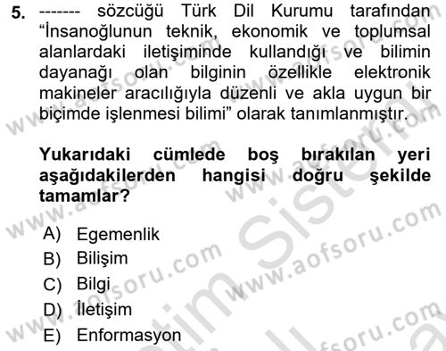 Medya Siyaset Kültür Dersi 2021 - 2022 Yılı (Final) Dönem Sonu Sınav Soruları 5. Soru