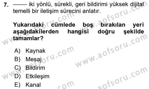 Medya Siyaset Kültür Dersi 2021 - 2022 Yılı (Final) Dönem Sonu Sınav Soruları 7. Soru