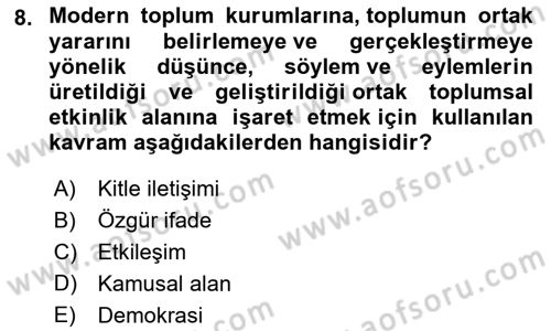 Medya Siyaset Kültür Dersi 2021 - 2022 Yılı (Final) Dönem Sonu Sınav Soruları 8. Soru