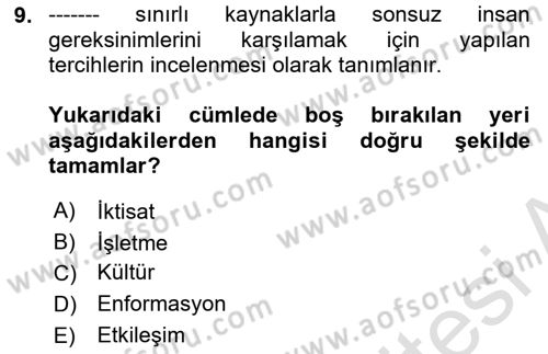 Medya Siyaset Kültür Dersi 2021 - 2022 Yılı (Final) Dönem Sonu Sınav Soruları 9. Soru