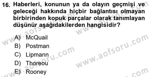 Medya Siyaset Kültür Dersi 2021 - 2022 Yılı Yaz Okulu Sınav Soruları 16. Soru