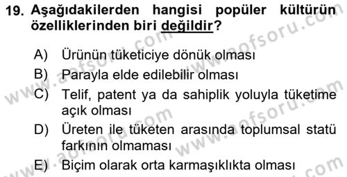 Medya Siyaset Kültür Dersi 2021 - 2022 Yılı Yaz Okulu Sınav Soruları 19. Soru