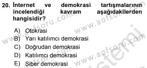 Medya Siyaset Kültür Dersi 2021 - 2022 Yılı Yaz Okulu Sınav Soruları 20. Soru