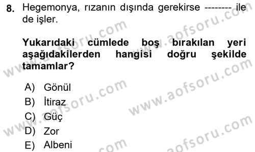 Medya Siyaset Kültür Dersi 2021 - 2022 Yılı Yaz Okulu Sınav Soruları 8. Soru