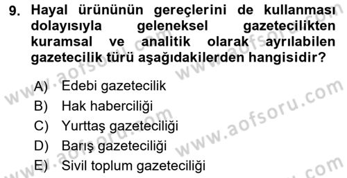 Medya Siyaset Kültür Dersi 2021 - 2022 Yılı Yaz Okulu Sınav Soruları 9. Soru