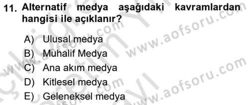 Medya Siyaset Kültür Dersi 2022 - 2023 Yılı Yaz Okulu Sınav Soruları 11. Soru