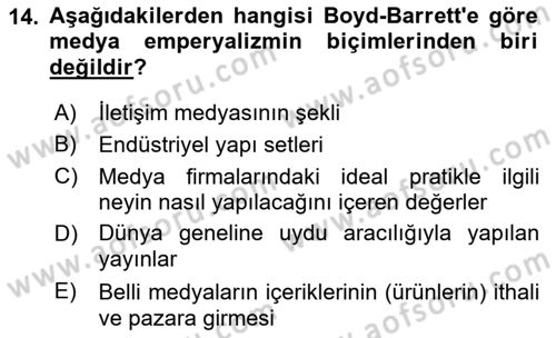 Medya Siyaset Kültür Dersi 2022 - 2023 Yılı Yaz Okulu Sınav Soruları 14. Soru