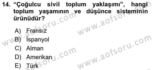 Medya Siyaset Kültür Dersi 2023 - 2024 Yılı (Vize) Ara Sınav Soruları 14. Soru