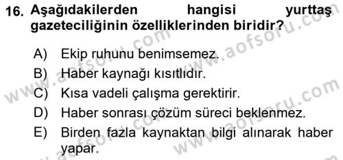 Medya Siyaset Kültür Dersi 2023 - 2024 Yılı (Vize) Ara Sınav Soruları 16. Soru
