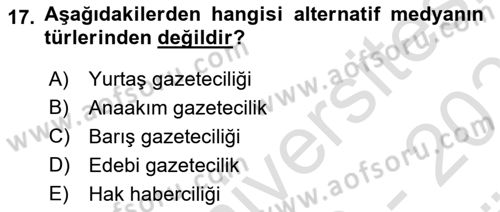 Medya Siyaset Kültür Dersi 2023 - 2024 Yılı (Vize) Ara Sınav Soruları 17. Soru