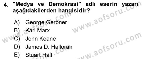 Medya Siyaset Kültür Dersi 2023 - 2024 Yılı (Vize) Ara Sınav Soruları 4. Soru