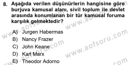 Medya Siyaset Kültür Dersi 2023 - 2024 Yılı (Vize) Ara Sınav Soruları 8. Soru
