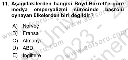 Medya Siyaset Kültür Dersi 2023 - 2024 Yılı (Final) Dönem Sonu Sınav Soruları 11. Soru